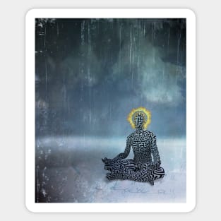 Meditating man. Flaming halo Sticker